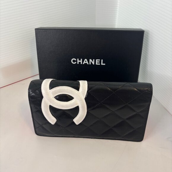 Chanel Ligne Cambon Long Wallet Quilted Leather Black (Pink inside). REFURBISHED - Picture 1 of 6